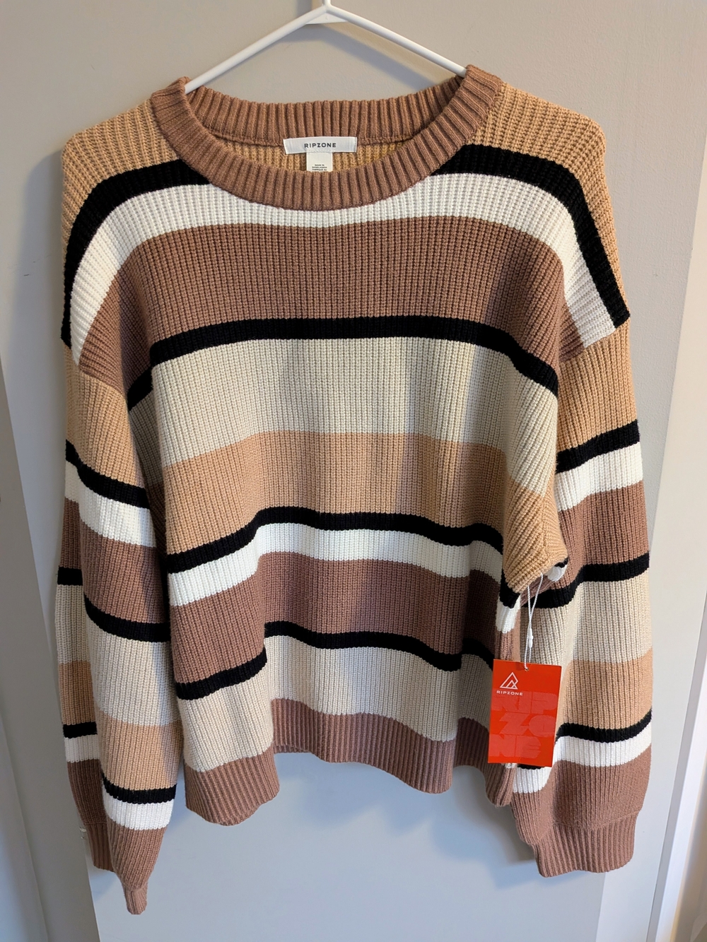 Ripzone Striped Sweater in Taupe & Cream